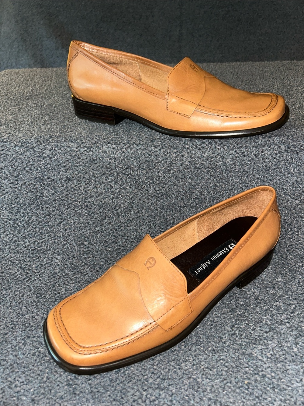 Etienne Aigner Tan Leather Penny Loafers made in Brazil